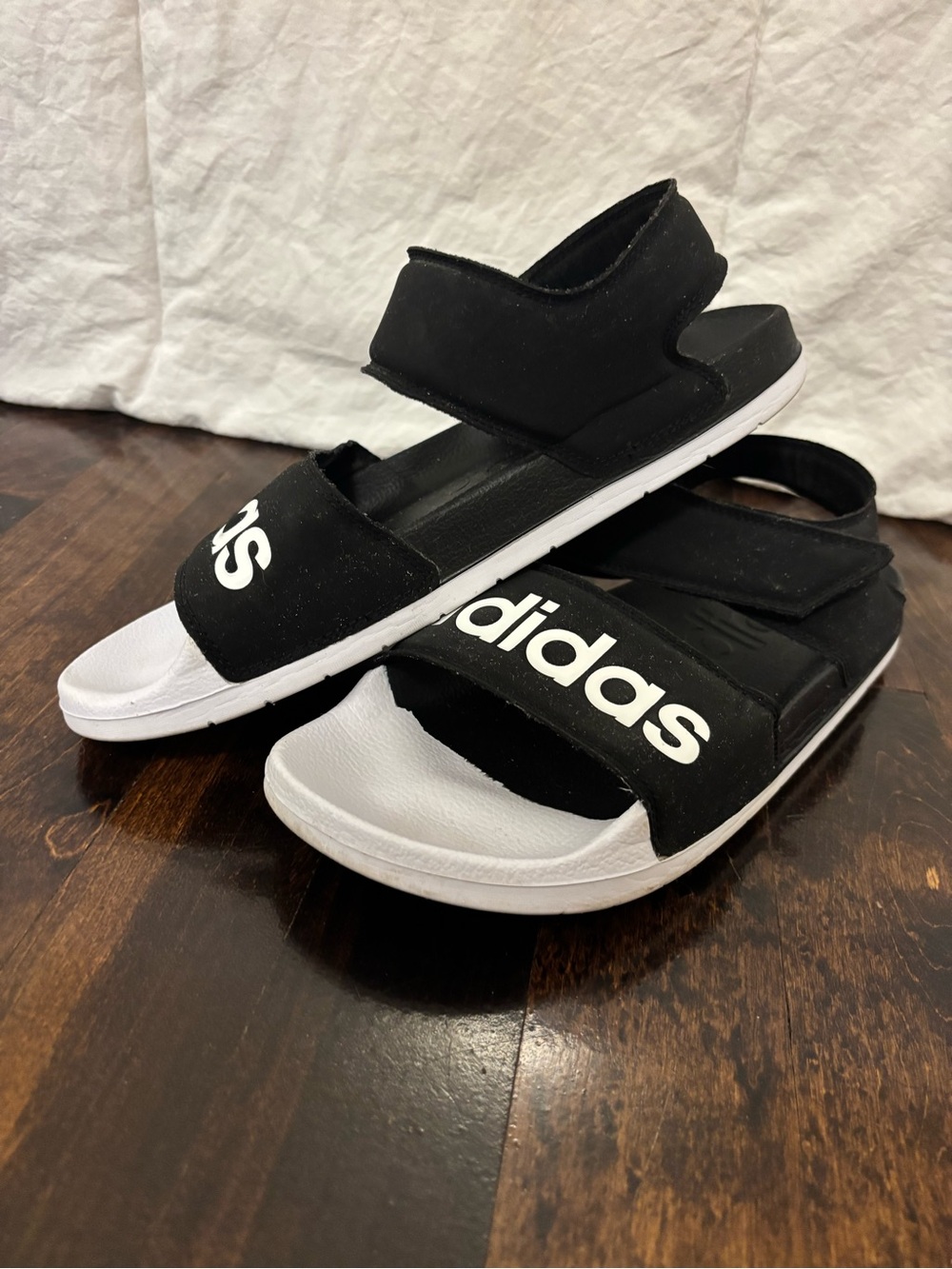 adidas Black and White Hook-and-Loop Slide Sandals